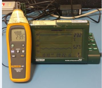fluke-971-and-extech-thermo-hygrometer-calibration-set-up